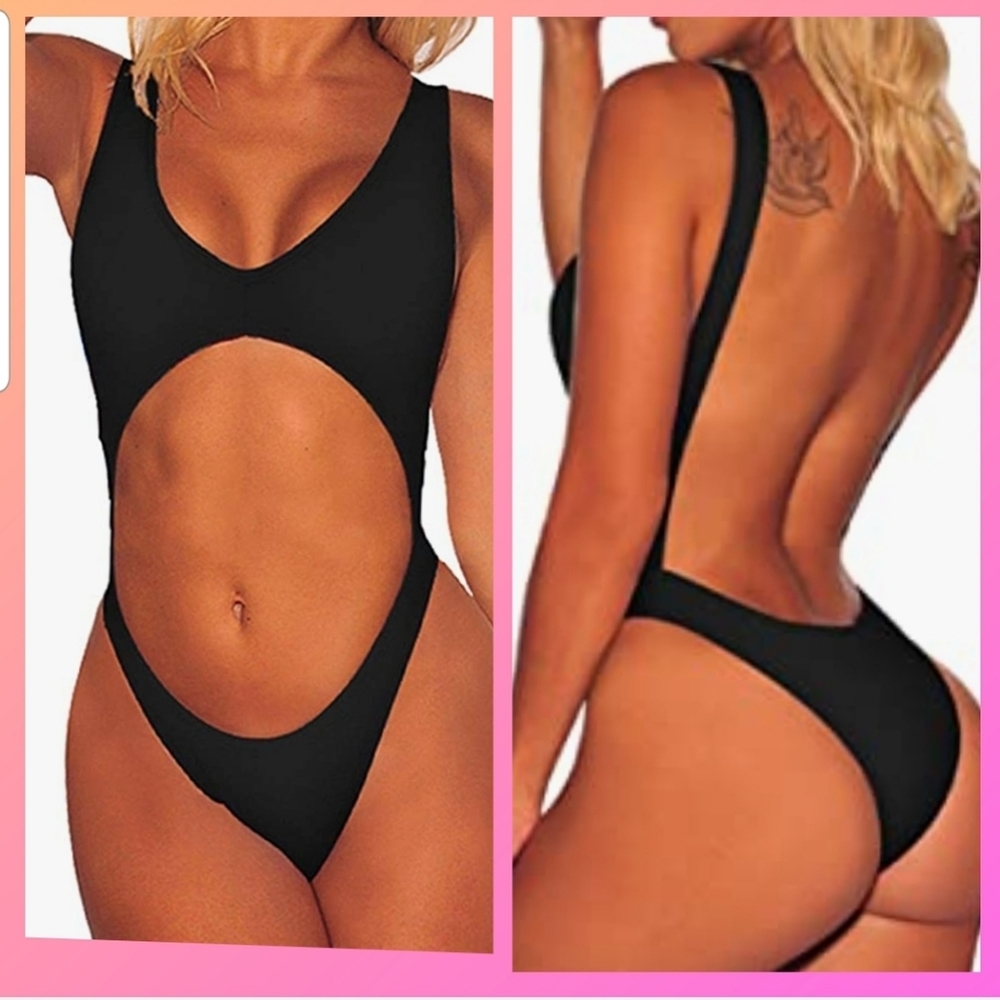 Women's Cutout High Cut One Piece Thong Swimsuit Bikini Monokini Banda